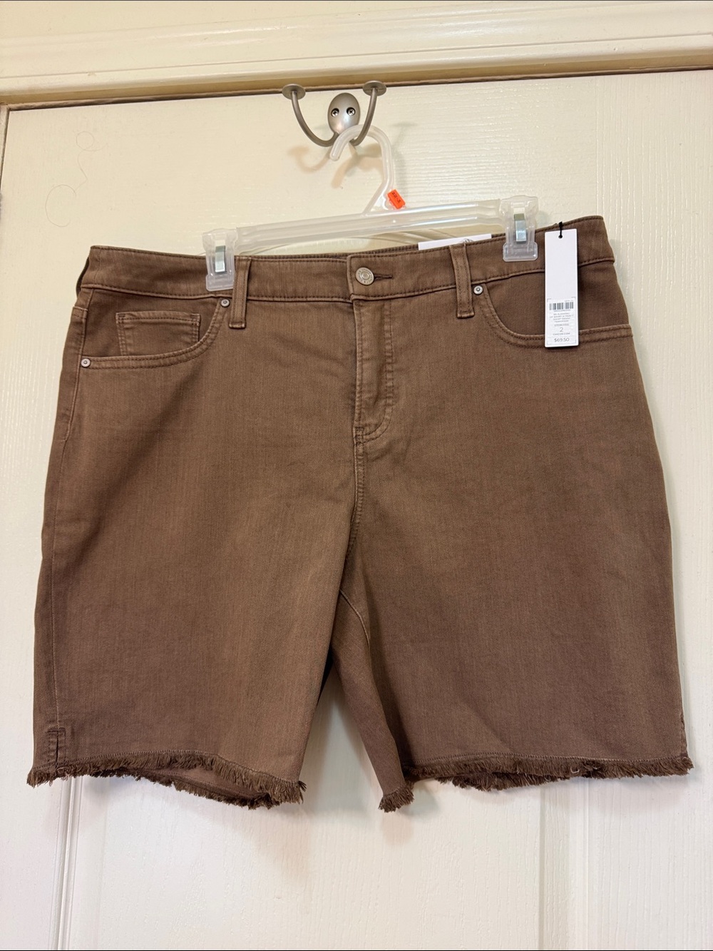 Chico’s Teakwood Brown Frayed Hem Denim Shorts New with Tags